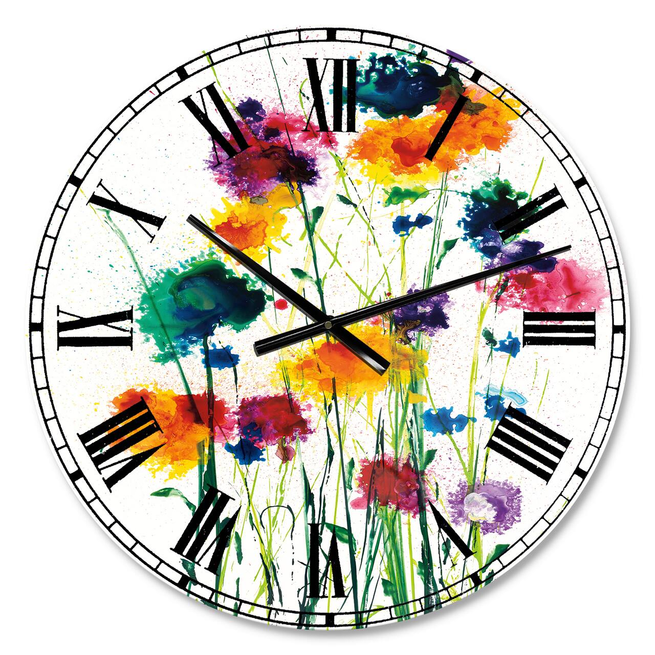 Designart Indigo, Green & Yellow Watercolor Modern Wall Clock